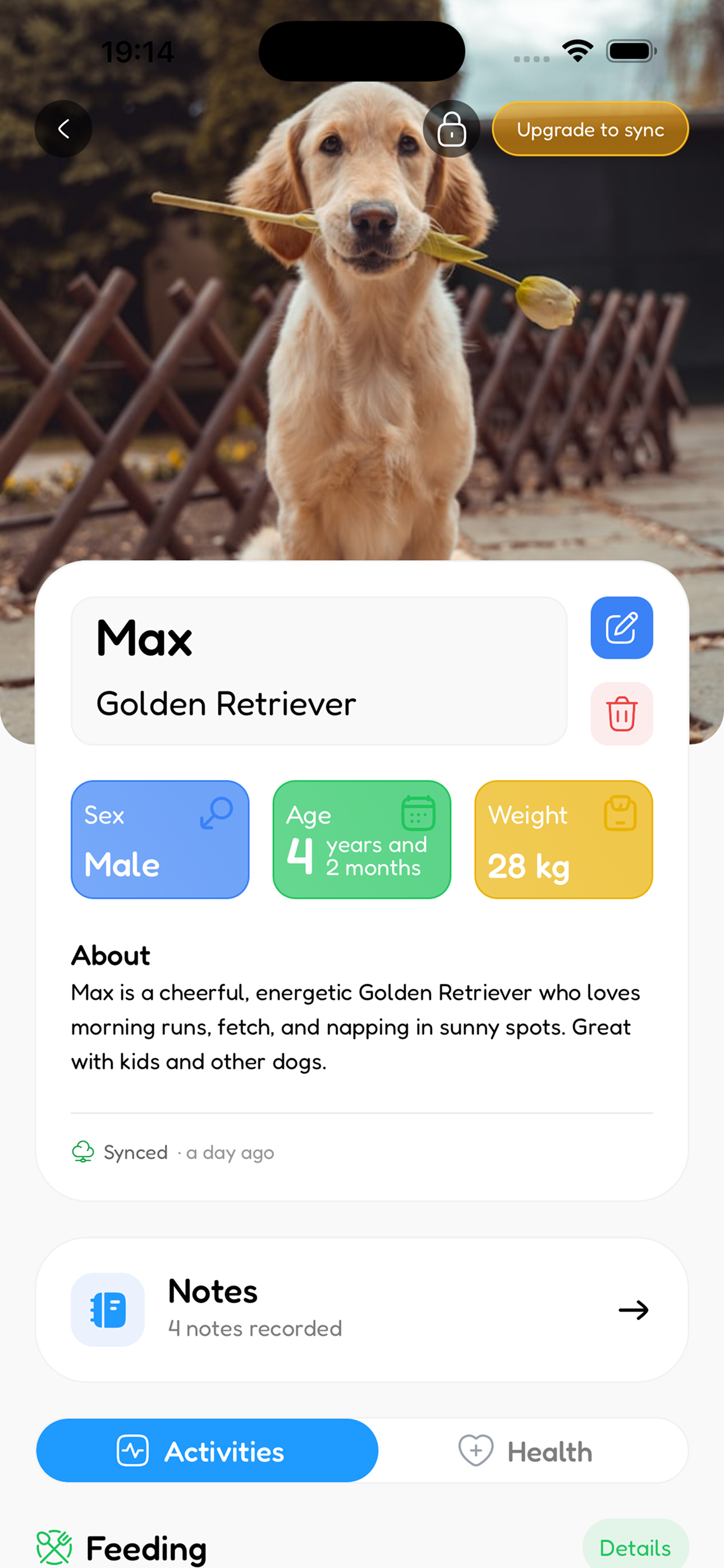 MyPet pet profile screen with health overview